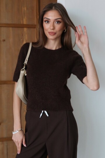 Bisiklet Yaka Yarım Kol Triko Bluz