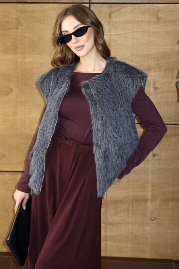 Cep Detaylı Püsküllü Fermaur Kapamalı Yelek