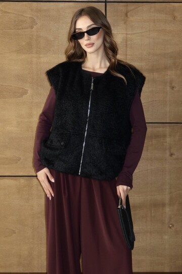 Cep Detaylı Püsküllü Fermaur Kapamalı Yelek