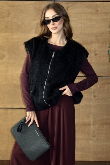 Cep Detaylı Püsküllü Fermaur Kapamalı Yelek