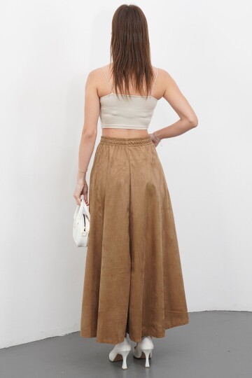 Çift Cepli Beli Lastikli Midi Boy Etek