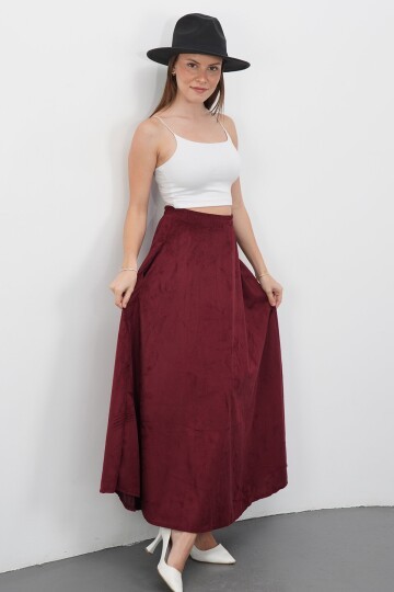 Çift Cepli Beli Lastikli Midi Boy Etek