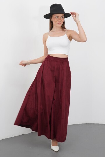 Çift Cepli Beli Lastikli Midi Boy Etek