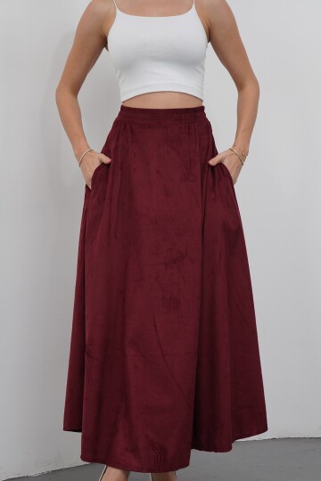 Çift Cepli Beli Lastikli Midi Boy Etek