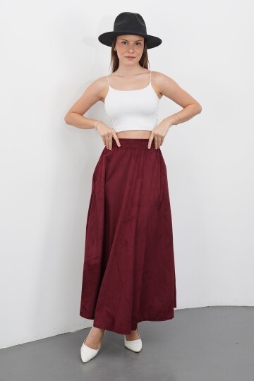 Çift Cepli Beli Lastikli Midi Boy Etek