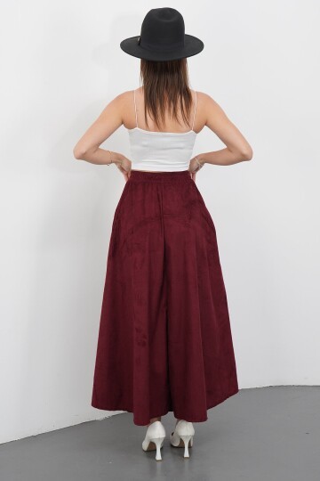 Çift Cepli Beli Lastikli Midi Boy Etek