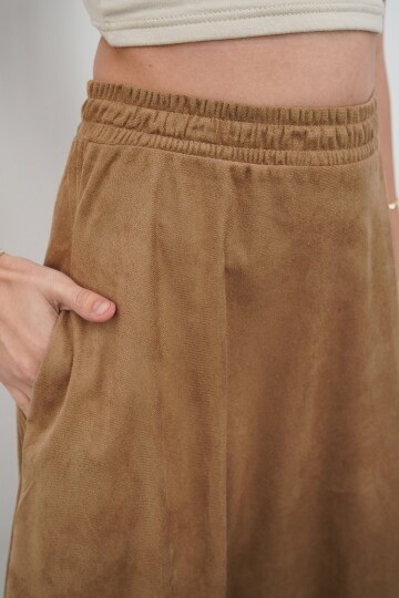 Çift Cepli Beli Lastikli Midi Boy Etek