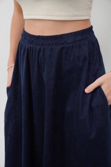 Çift Cepli Beli Lastikli Midi Boy Etek