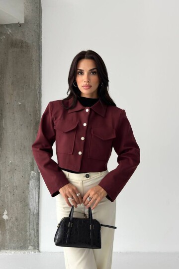 Çift Cepli Düğme Detaylı Crop Ceket