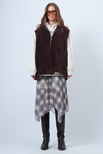 Çift Cepli Fermuar Kapamalı Peluş Yelek