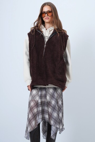 Çift Cepli Fermuar Kapamalı Peluş Yelek