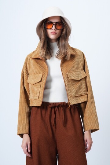 Çift Cepli Reglan Kol Kadife Ceket