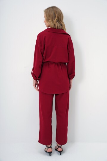 Çift Cepli Safari Ceket Ve Beli Lastikli Wide Leg Aerobin Pantolonlu Takım