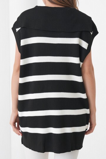 Çizgili Düşük Kol Polo Yaka Triko Süveter