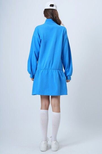 Dik Yaka Fermuarlı Sweat Elbise