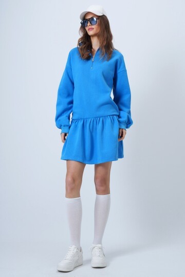 Dik Yaka Fermuarlı Sweat Elbise