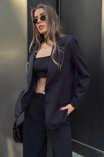 Düğme Kapamalı Cep Görünümlü Blazer Ceket