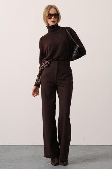 Düğme Kapamalı Çift Cepli Palazzo Pantolon