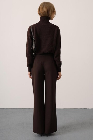 Düğme Kapamalı Çift Cepli Palazzo Pantolon