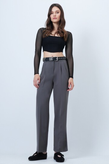 Düğme Kapamalı Çift Cepli Palazzo Pantolon