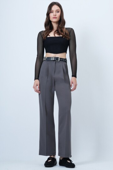 Düğme Kapamalı Çift Cepli Palazzo Pantolon