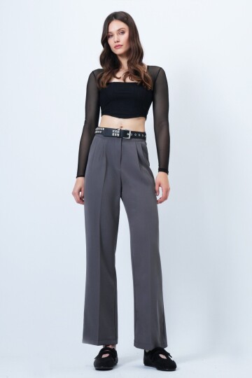 Düğme Kapamalı Çift Cepli Palazzo Pantolon