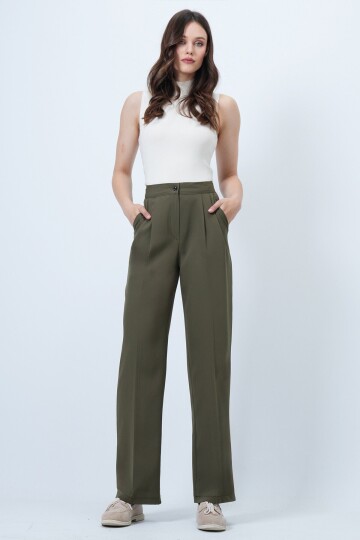 Düğme Kapamalı Çift Cepli Palazzo Pantolon