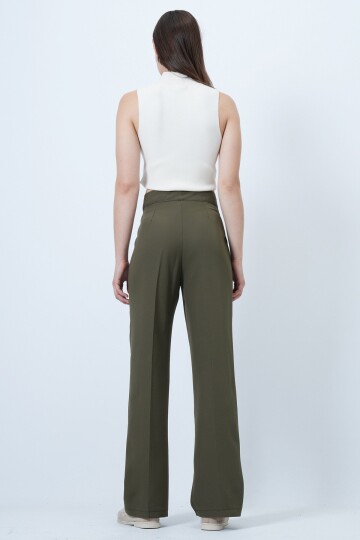 Düğme Kapamalı Çift Cepli Palazzo Pantolon