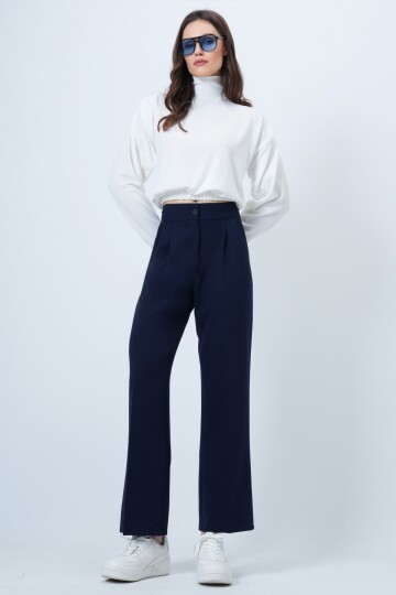 Düğme Kapamalı Çift Cepli Palazzo Pantolon