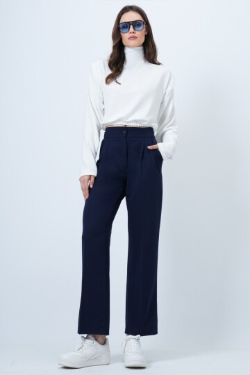 Düğme Kapamalı Çift Cepli Palazzo Pantolon