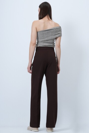 Düğme Kapamalı Çift Cepli Palazzo Pantolon