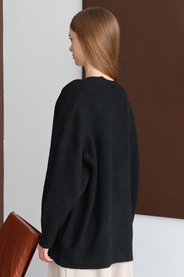 Düğme Kapamalı Fitilli Uzun Triko Hırka