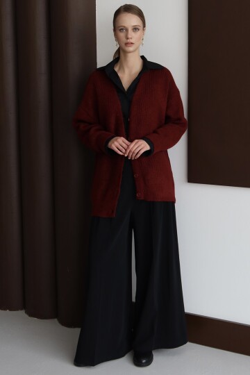 Düğme Kapamalı Fitilli Uzun Triko Hırka