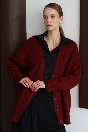 Düğme Kapamalı Fitilli Uzun Triko Hırka