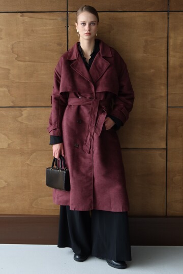 Düğme Kapamalı Kuşaklı Trençkot