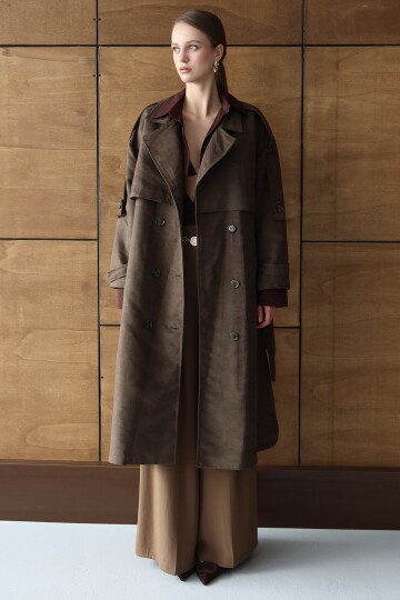 Düğme Kapamalı Kuşaklı Trençkot