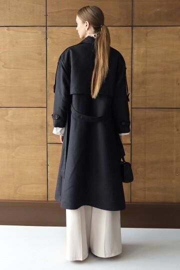 Düğme Kapamalı Kuşaklı Trençkot