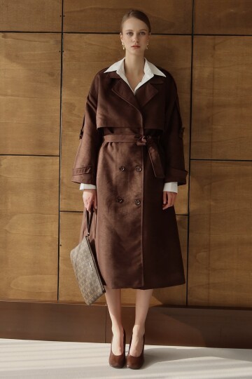 Düğme Kapamalı Kuşaklı Trençkot