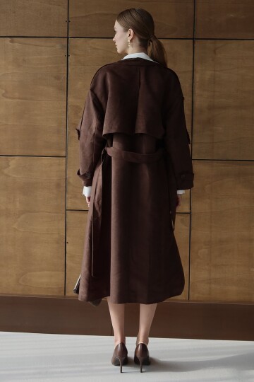 Düğme Kapamalı Kuşaklı Trençkot