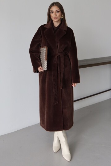 Düğmeli Kuşak Bağlamalı Cepli Yumoş Kaban