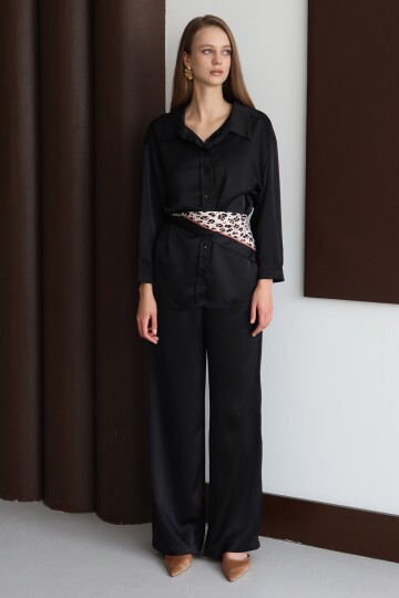 Düğmeli Oversize Saten Gömlek