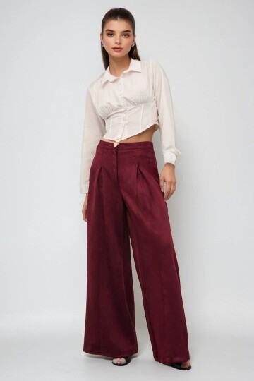 Düğmeli Pileli Palazzo Pantolon