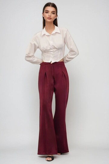 Düğmeli Pileli Palazzo Pantolon