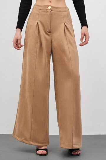 Düğmeli Pileli Palazzo Pantolon