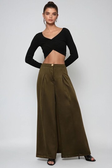 Düğmeli Pileli Palazzo Pantolon