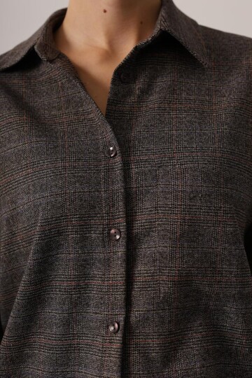 Ekose Desenli Düşük Omuz Oversize Gömlek