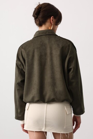 Fermuar Kapamalı Gömlek Yaka Astarlı Bomber Süet Ceket