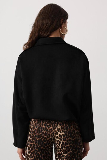 Fermuar Kapamalı Gömlek Yaka Astarlı Bomber Süet Ceket