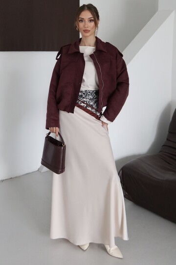 Fermuar Kapamalı Kemer Detaylı Ceket