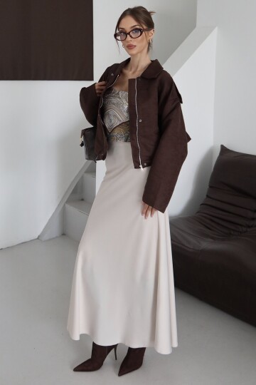 Fermuar Kapamalı Kemer Detaylı Ceket